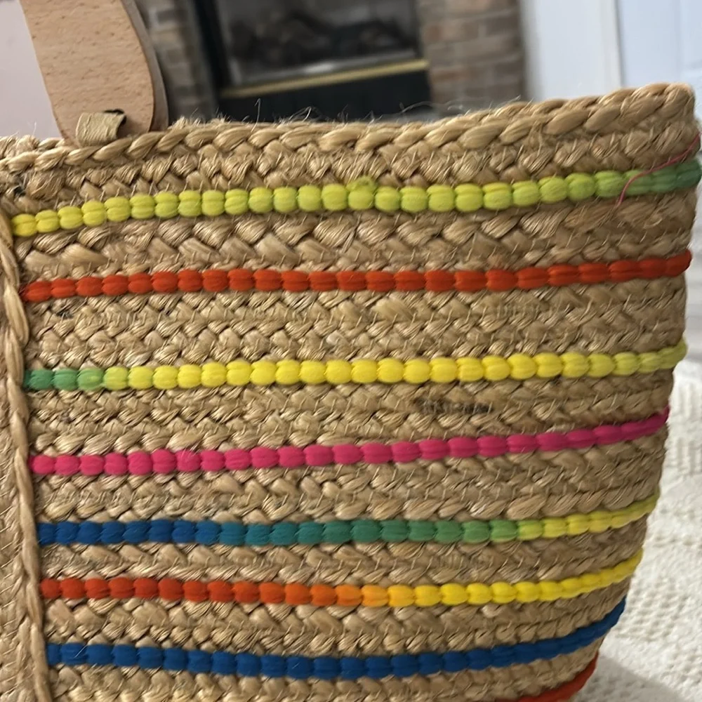 Antik Kraft Rainbow Boho Beach Hippie Woven Jute Basket Bag‎